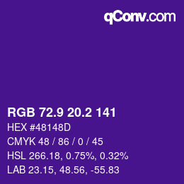 カラーコード: RGB 72.9 20.2 141 | qconv.com