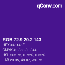 カラーコード: RGB 72.9 20.2 143 | qconv.com