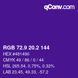 カラーコード: RGB 72.9 20.2 144 | qconv.com