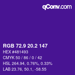 カラーコード: RGB 72.9 20.2 147 | qconv.com