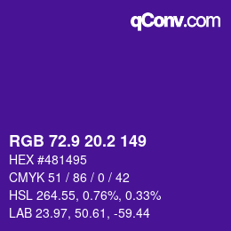 カラーコード: RGB 72.9 20.2 149 | qconv.com