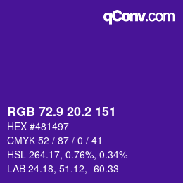 カラーコード: RGB 72.9 20.2 151 | qconv.com