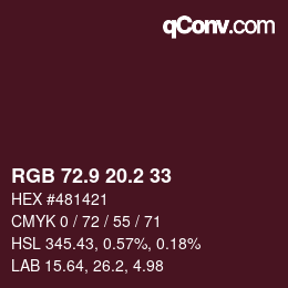 カラーコード: RGB 72.9 20.2 33 | qconv.com