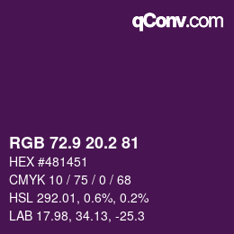 カラーコード: RGB 72.9 20.2 81 | qconv.com