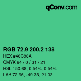 カラーコード: RGB 72.9 200.2 138 | qconv.com