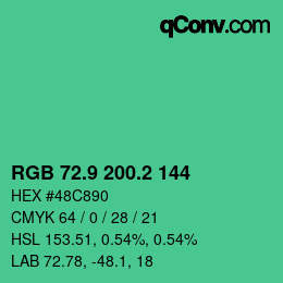 カラーコード: RGB 72.9 200.2 144 | qconv.com