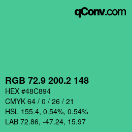カラーコード: RGB 72.9 200.2 148 | qconv.com