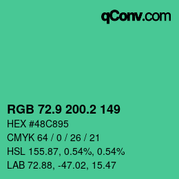 カラーコード: RGB 72.9 200.2 149 | qconv.com