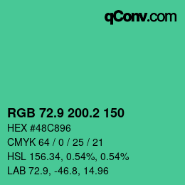 カラーコード: RGB 72.9 200.2 150 | qconv.com