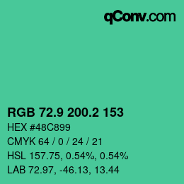 カラーコード: RGB 72.9 200.2 153 | qconv.com