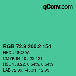 カラーコード: RGB 72.9 200.2 154 | qconv.com