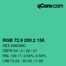 カラーコード: RGB 72.9 200.2 156 | qconv.com