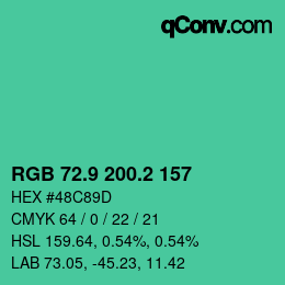 カラーコード: RGB 72.9 200.2 157 | qconv.com