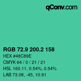 カラーコード: RGB 72.9 200.2 158 | qconv.com