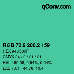 カラーコード: RGB 72.9 200.2 159 | qconv.com