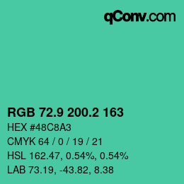 カラーコード: RGB 72.9 200.2 163 | qconv.com