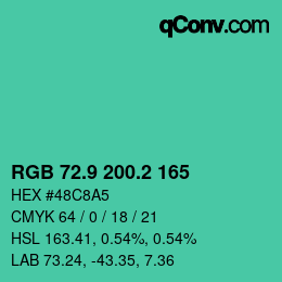 カラーコード: RGB 72.9 200.2 165 | qconv.com