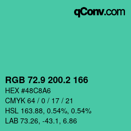 カラーコード: RGB 72.9 200.2 166 | qconv.com