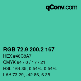 カラーコード: RGB 72.9 200.2 167 | qconv.com