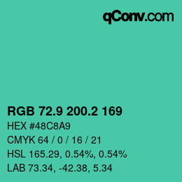 カラーコード: RGB 72.9 200.2 169 | qconv.com