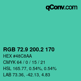 カラーコード: RGB 72.9 200.2 170 | qconv.com