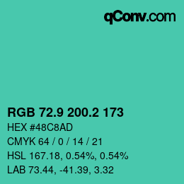カラーコード: RGB 72.9 200.2 173 | qconv.com
