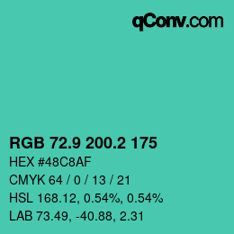 カラーコード: RGB 72.9 200.2 175 | qconv.com
