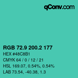 カラーコード: RGB 72.9 200.2 177 | qconv.com