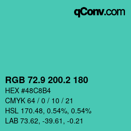 カラーコード: RGB 72.9 200.2 180 | qconv.com