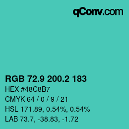 カラーコード: RGB 72.9 200.2 183 | qconv.com