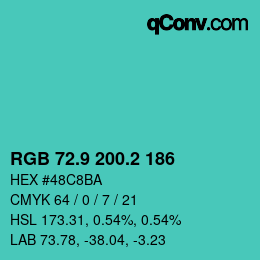カラーコード: RGB 72.9 200.2 186 | qconv.com
