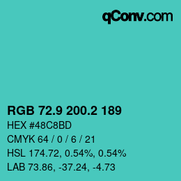 カラーコード: RGB 72.9 200.2 189 | qconv.com