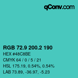 カラーコード: RGB 72.9 200.2 190 | qconv.com
