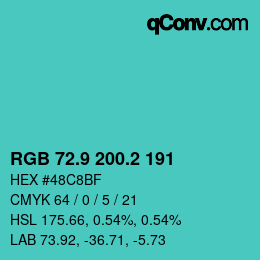 カラーコード: RGB 72.9 200.2 191 | qconv.com