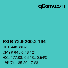 カラーコード: RGB 72.9 200.2 194 | qconv.com