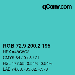 カラーコード: RGB 72.9 200.2 195 | qconv.com