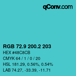Color code: RGB 72.9 200.2 203 | qconv.com