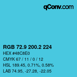 カラーコード: RGB 72.9 200.2 224 | qconv.com