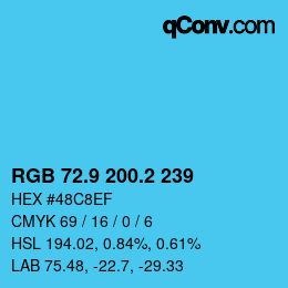 カラーコード: RGB 72.9 200.2 239 | qconv.com