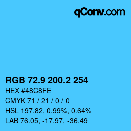 カラーコード: RGB 72.9 200.2 254 | qconv.com