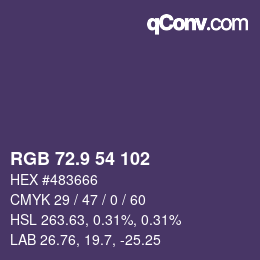 Color code: RGB 72.9 54 102 | qconv.com