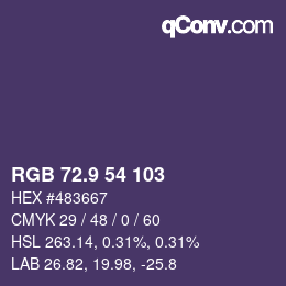 カラーコード: RGB 72.9 54 103 | qconv.com