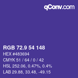 カラーコード: RGB 72.9 54 148 | qconv.com