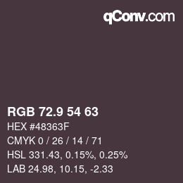 Color code: RGB 72.9 54 63 | qconv.com