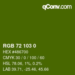 Color code: RGB 72 103 0 | qconv.com