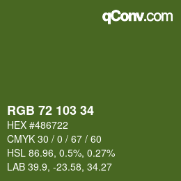 Color code: RGB 72 103 34 | qconv.com