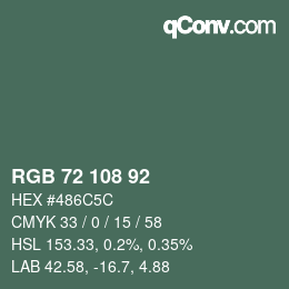 Color code: RGB 72 108 92 | qconv.com
