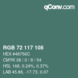 Color code: RGB 72 117 108 | qconv.com