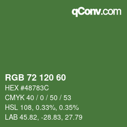 Color code: RGB 72 120 60 | qconv.com