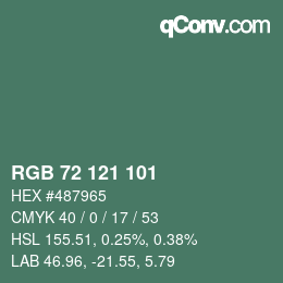 Color code: RGB 72 121 101 | qconv.com